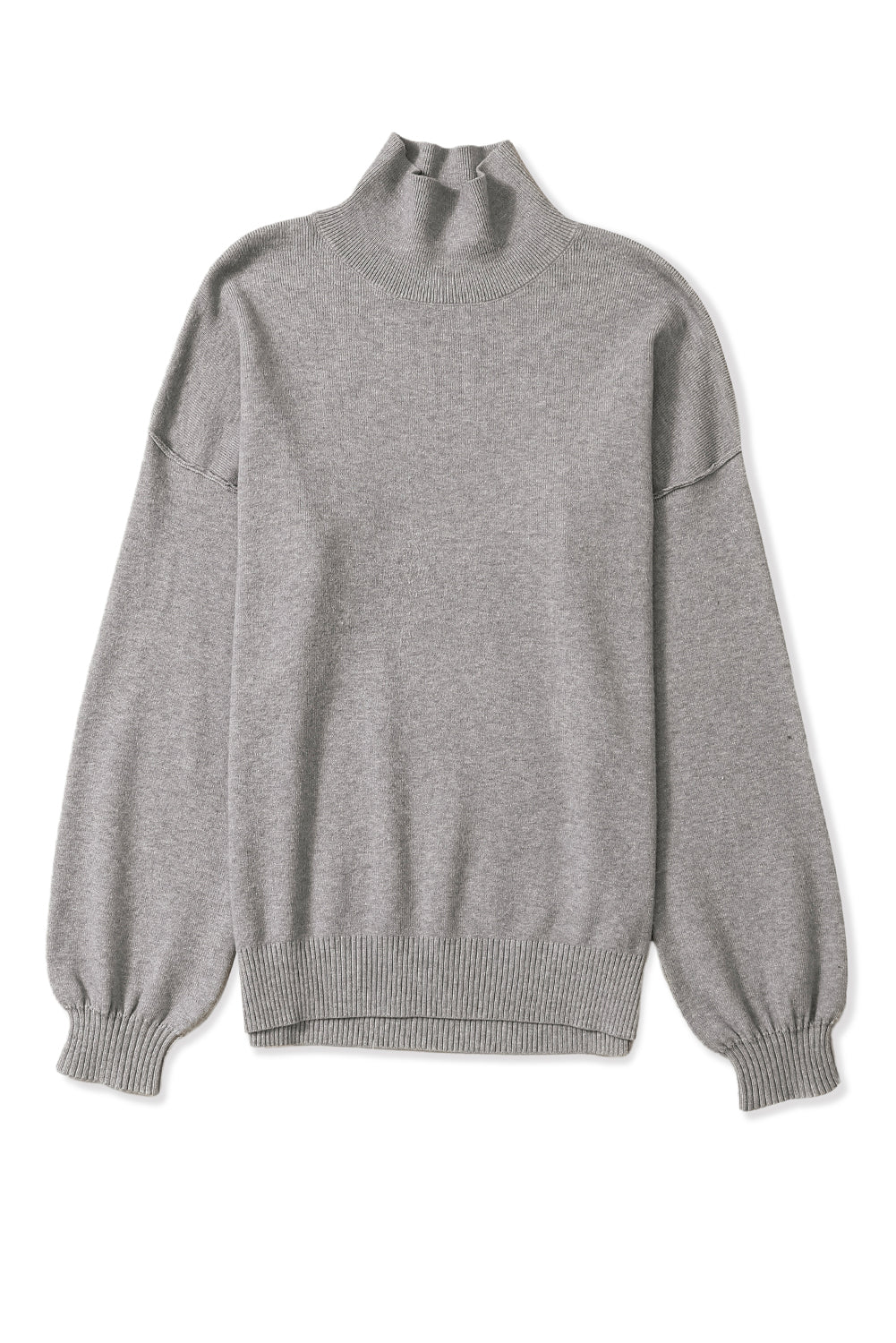 Grauer rollkragenpullover mit hängenden schultern und bubble sleeve strickpullover