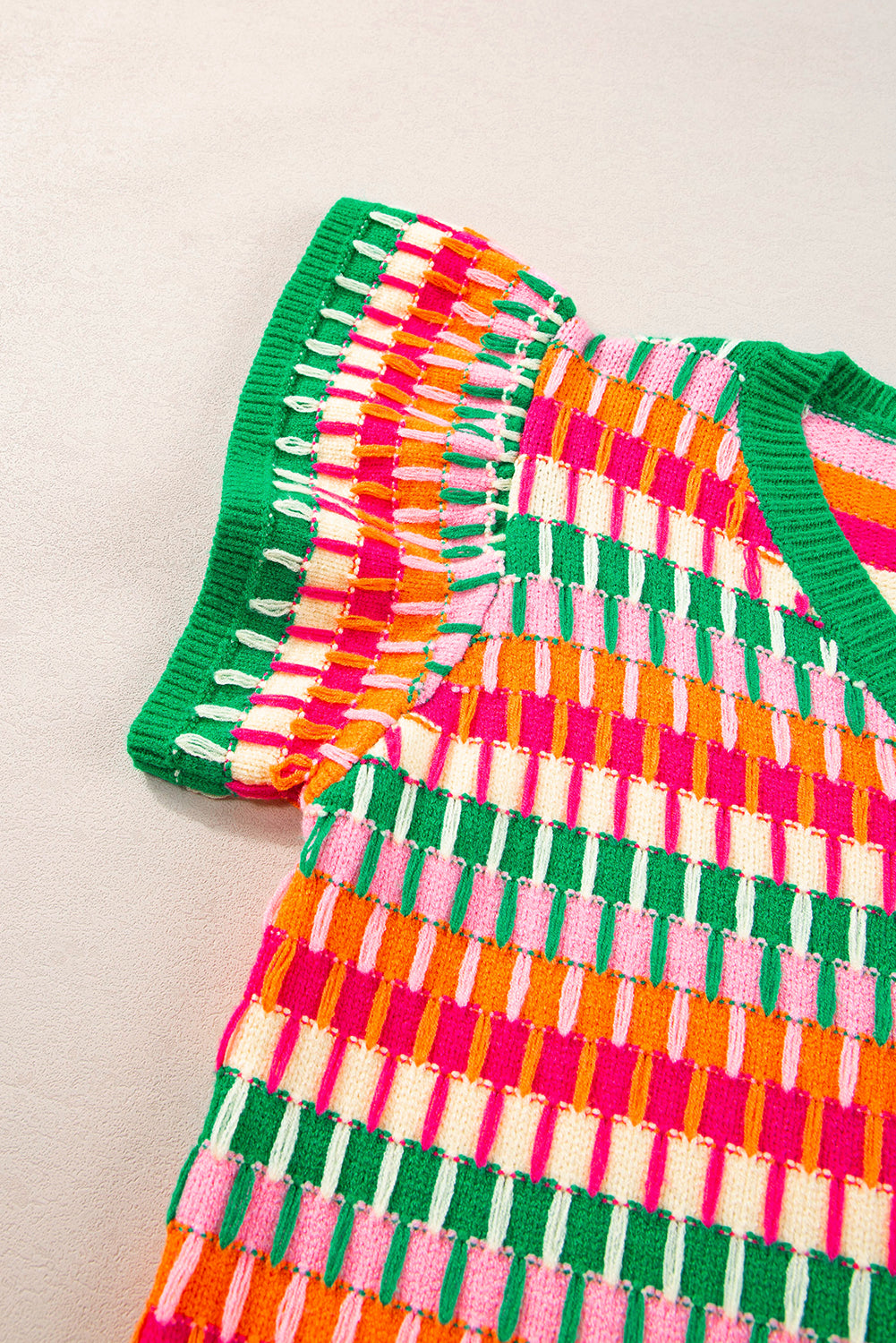 Grünes multi flatterärmel-strickpullover-top