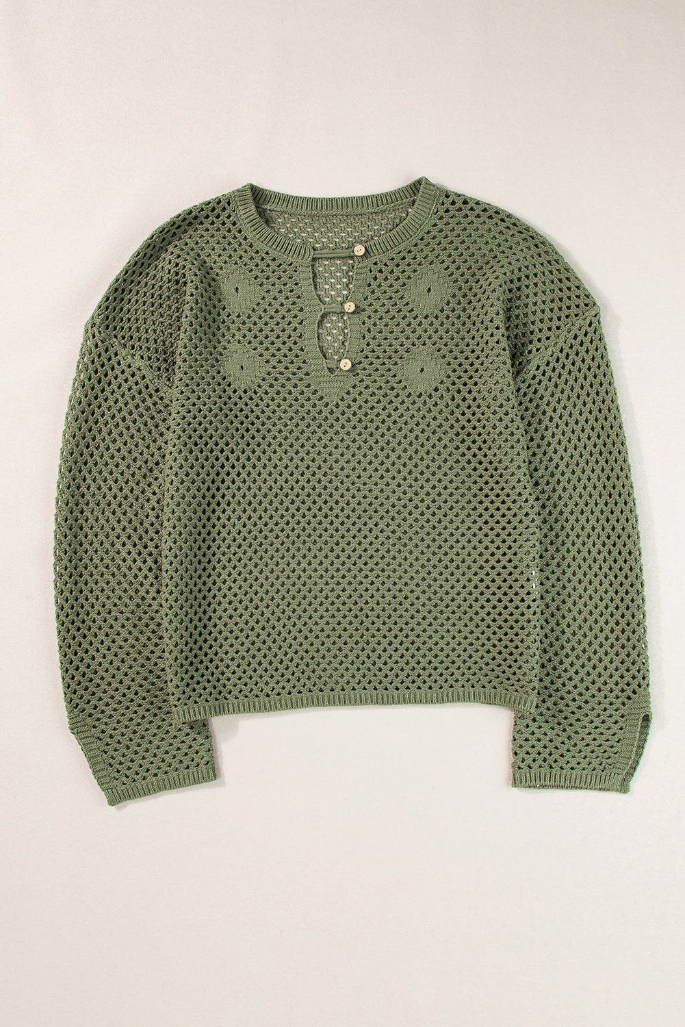 Vineyard green offener strick mit geknöpftem halsausschnitt pullover mit geteilten ärmeln