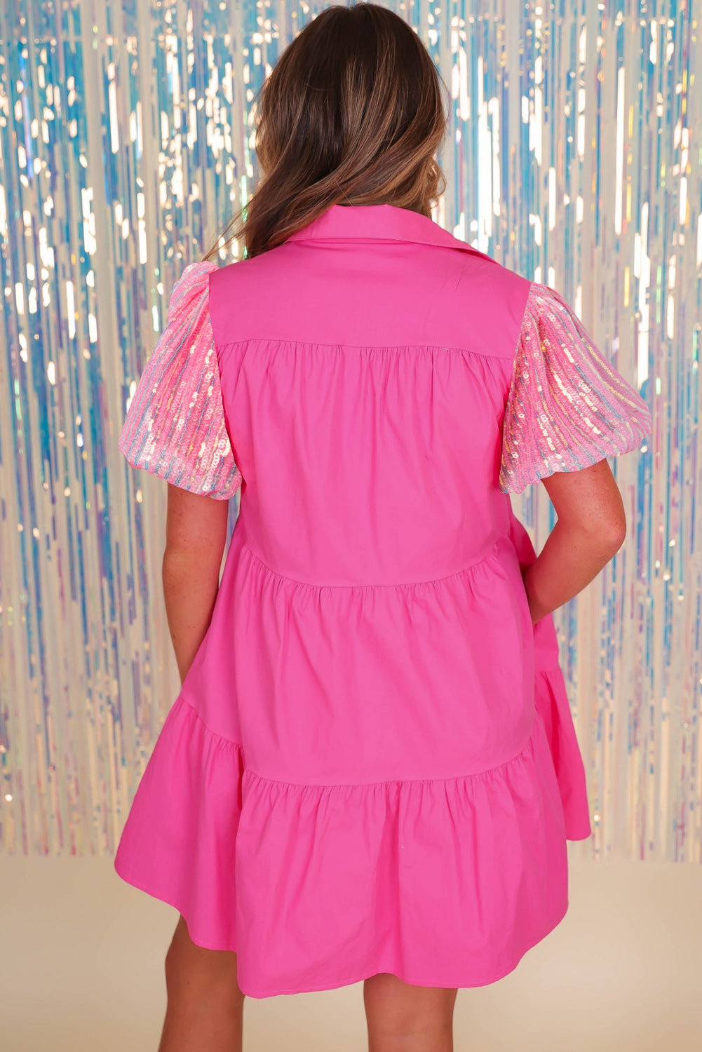 Bonbon -pailletten -Bewaar shirt Blouse -jurk met verzamelde mouwen