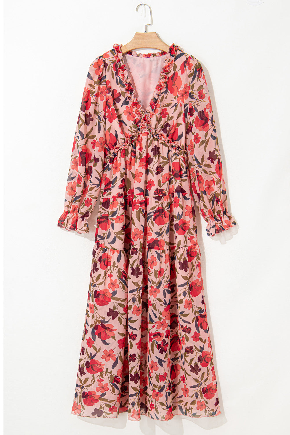Wild Lotus Rüschen gestuftes Maxikleid