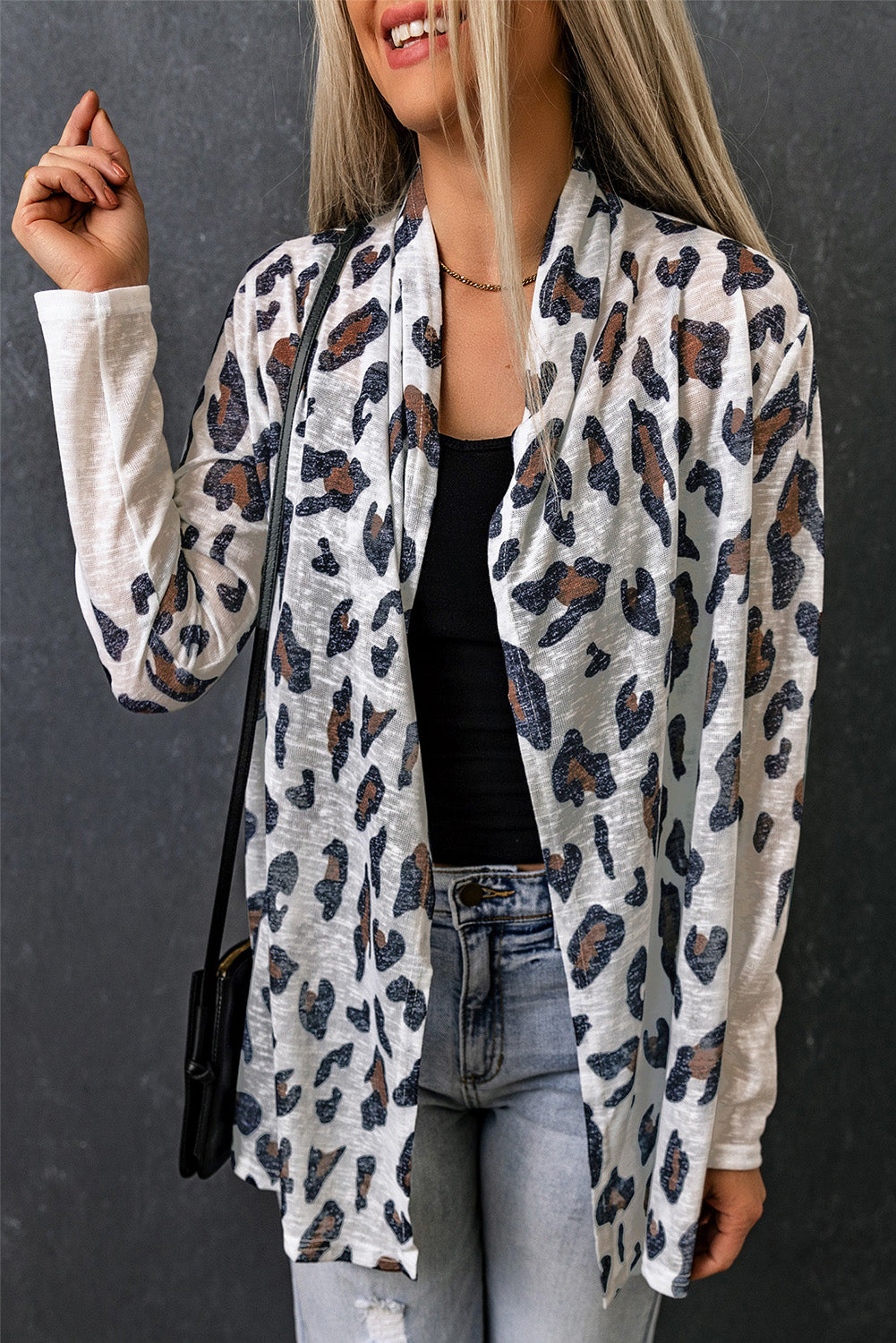 Weiße vintage leopard print offene strickjacke