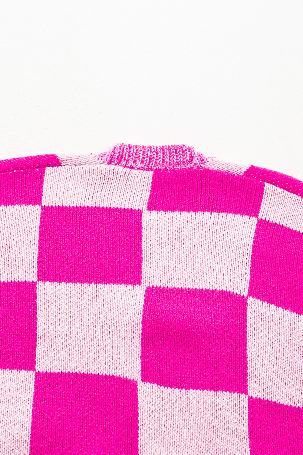Rot karierte strickjacke mit geripptem saum und offener vorderseite