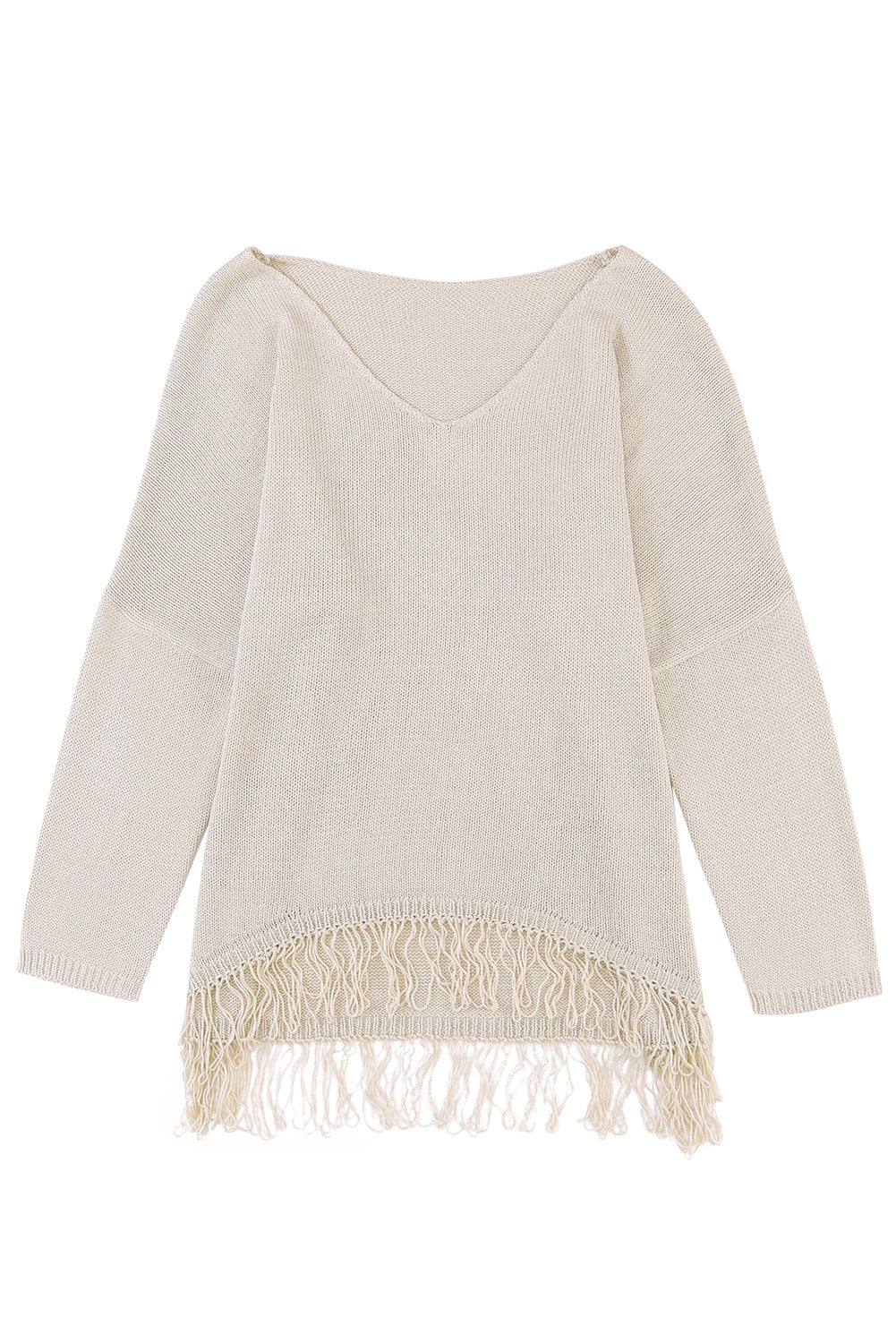 Khaki leichter strickpullover mit fransensaum