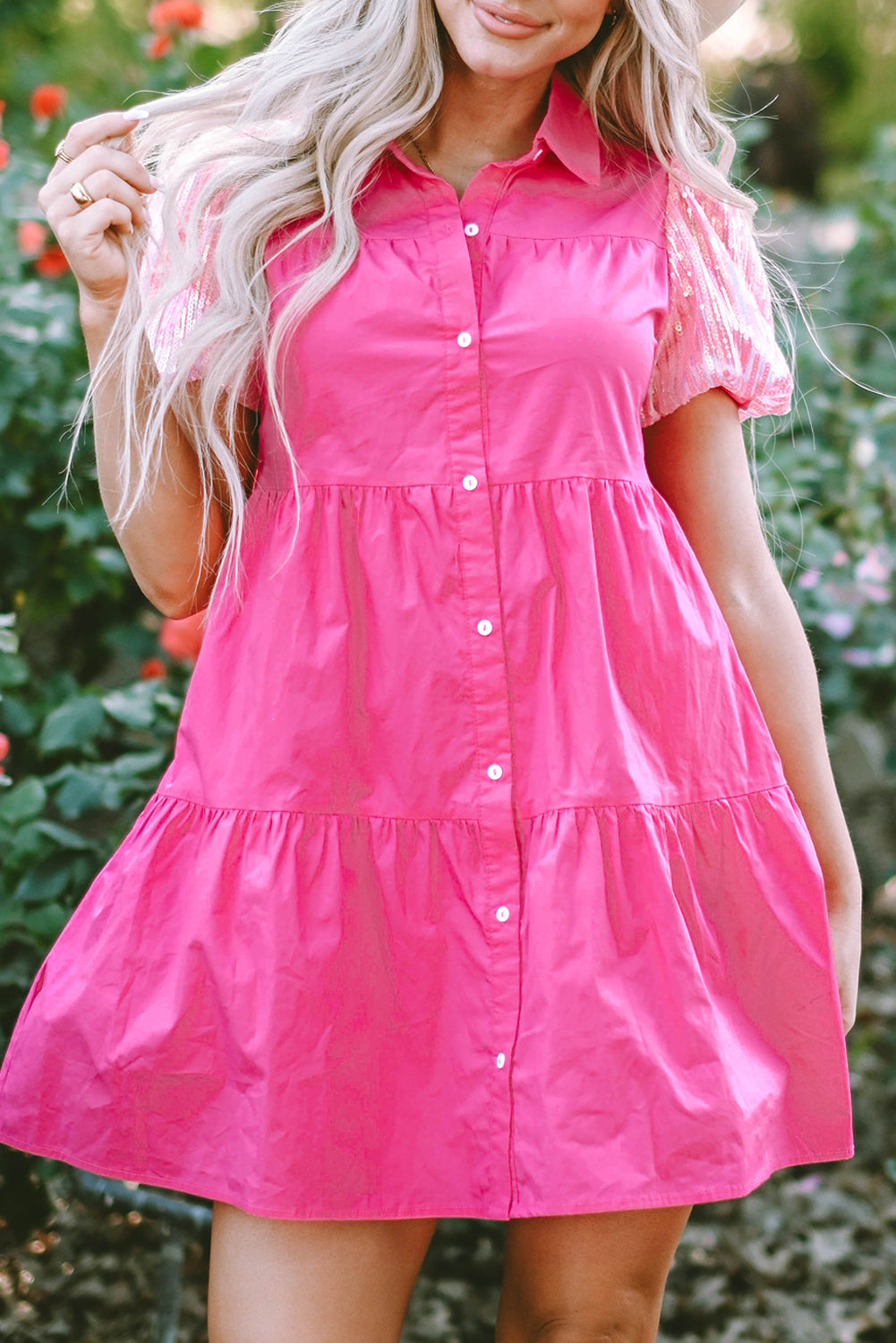 Bonbon -pailletten -Bewaar shirt Blouse -jurk met verzamelde mouwen