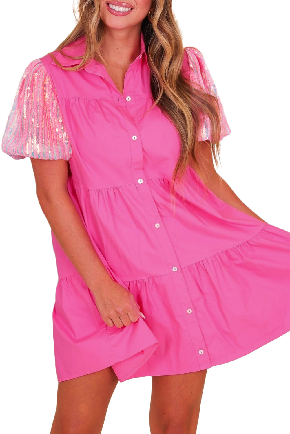 Bonbon -pailletten -Bewaar shirt Blouse -jurk met verzamelde mouwen