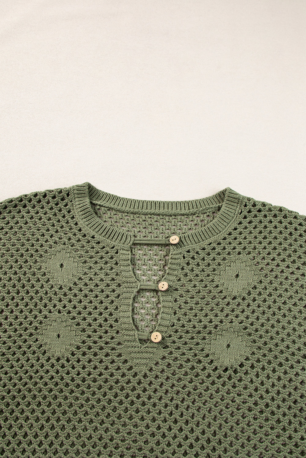 Vineyard green offener strick mit geknöpftem halsausschnitt pullover mit geteilten ärmeln