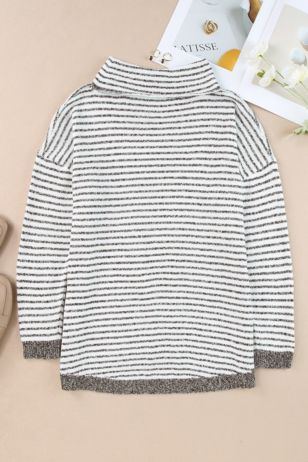 Khaki gestreifter rollkragenpullover lose pullover