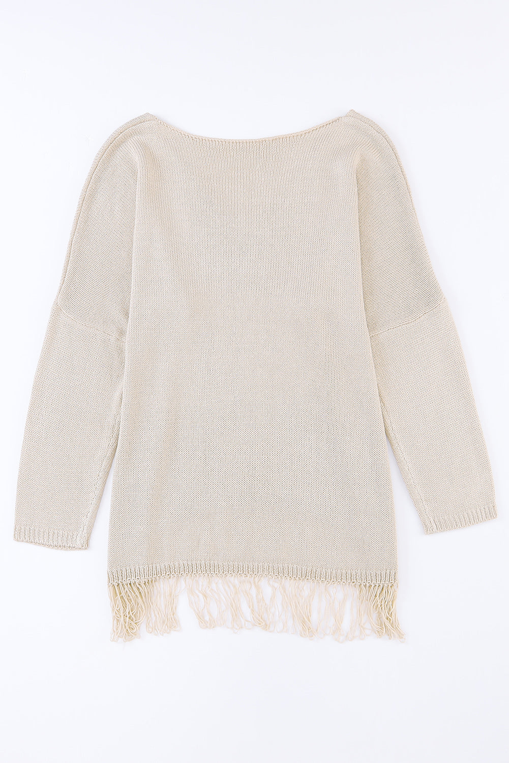Khaki leichter strickpullover mit fransensaum