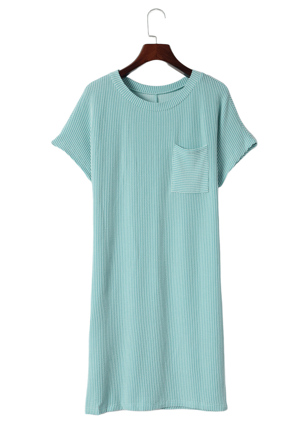 Blau gestreiftes rippenstrick-t-shirt-shiftkleid
