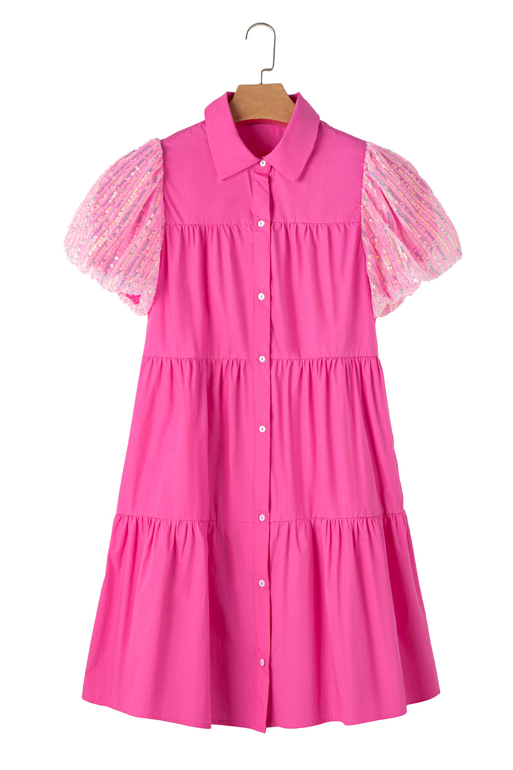 Bonbon -pailletten -Bewaar shirt Blouse -jurk met verzamelde mouwen