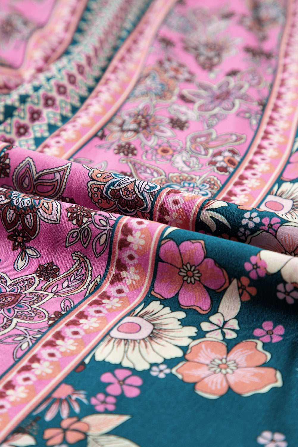 Rosa Bohème floraler Patchworkdruck langes Sommerkleid
