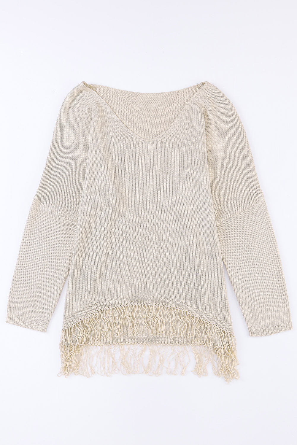 Khaki leichter strickpullover mit fransensaum