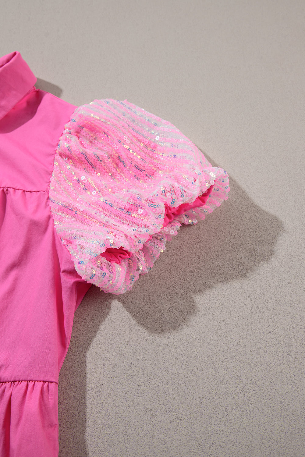 Bonbon -pailletten -Bewaar shirt Blouse -jurk met verzamelde mouwen