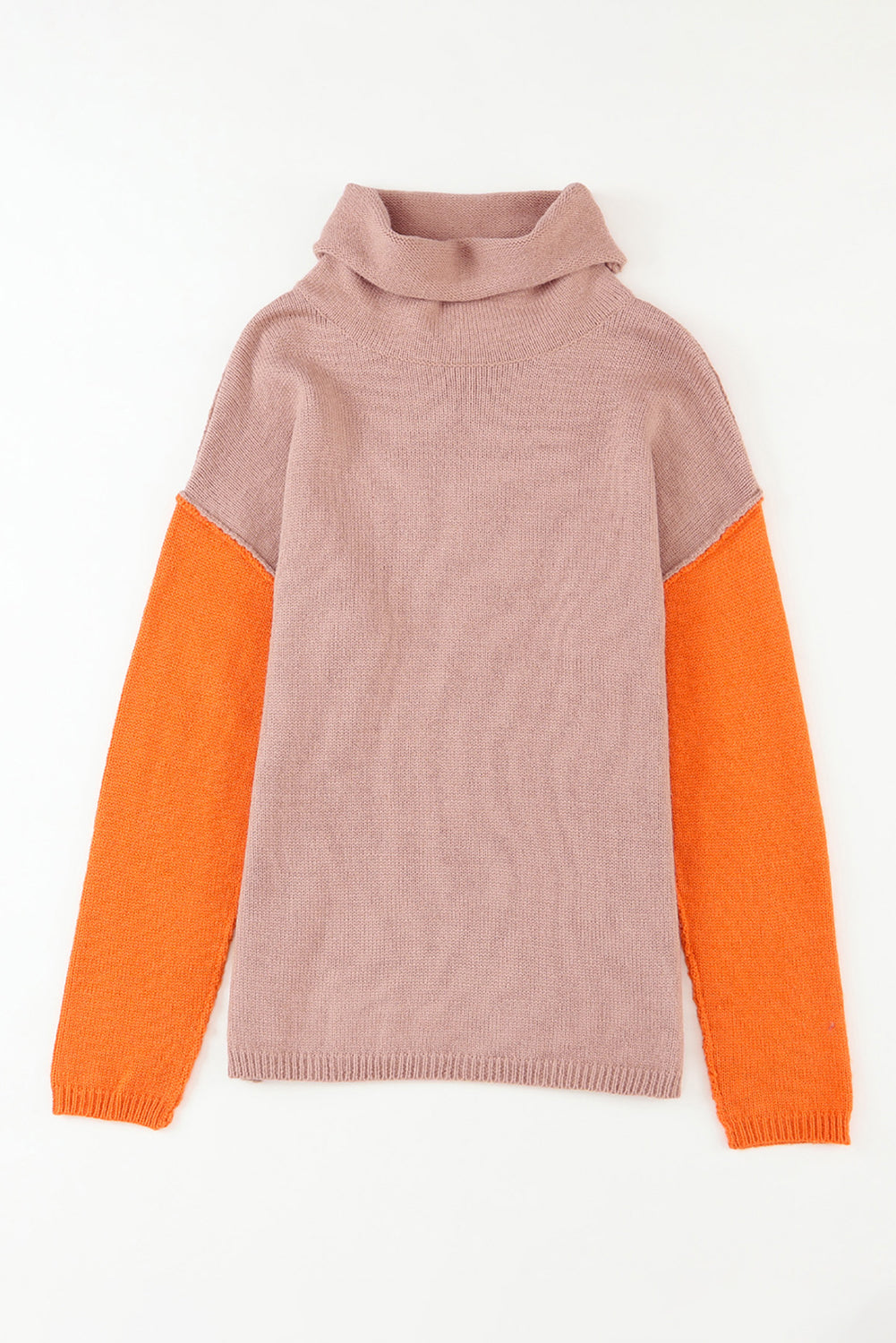 Khaki farbe block schildkröte hals drop shoulder strickpullover
