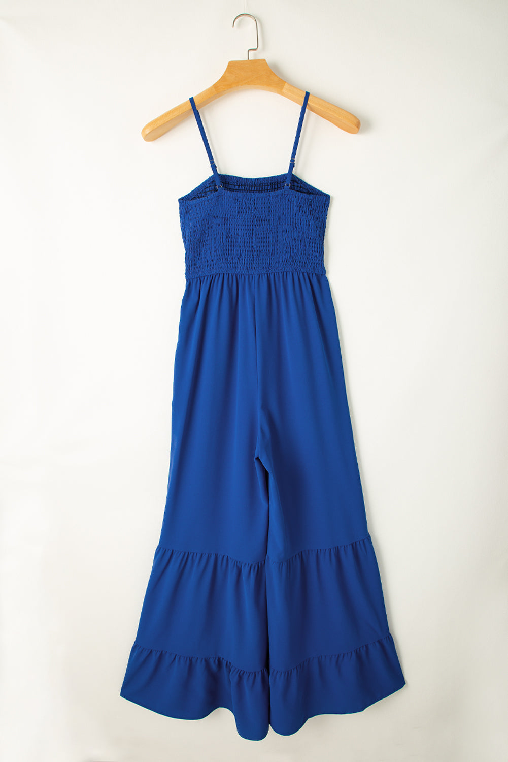 Marineblauer spaghettiträger-overall mit gerafftem, weitem bein