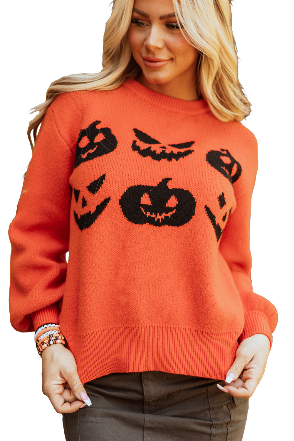 Orange halloween kürbis gesicht muster drop shoulder pullover