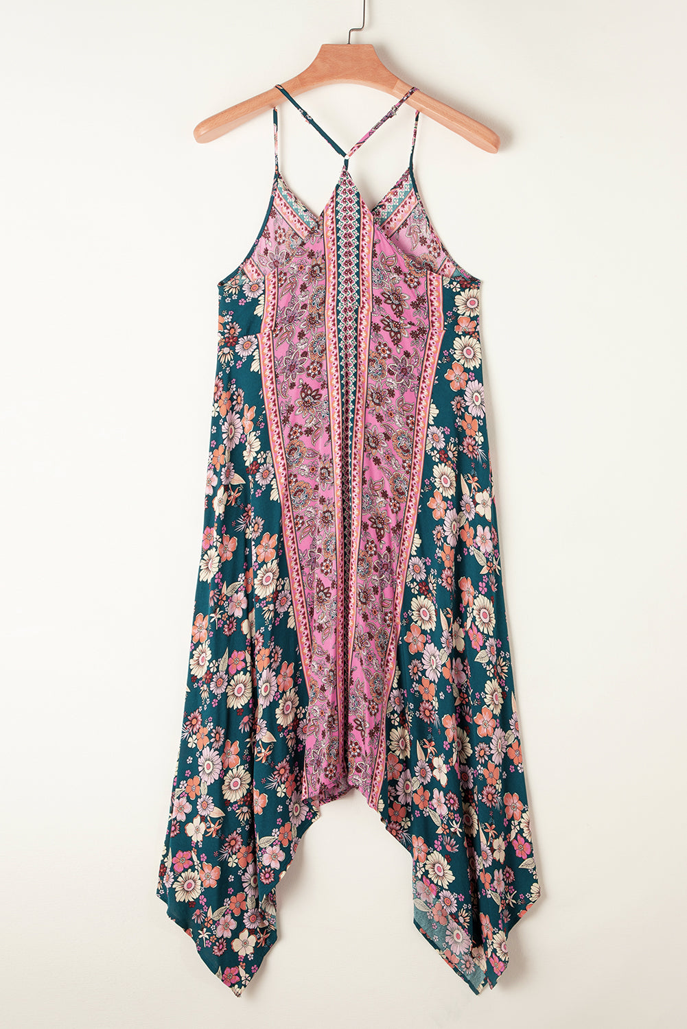 Rosa Bohème floraler Patchworkdruck langes Sommerkleid