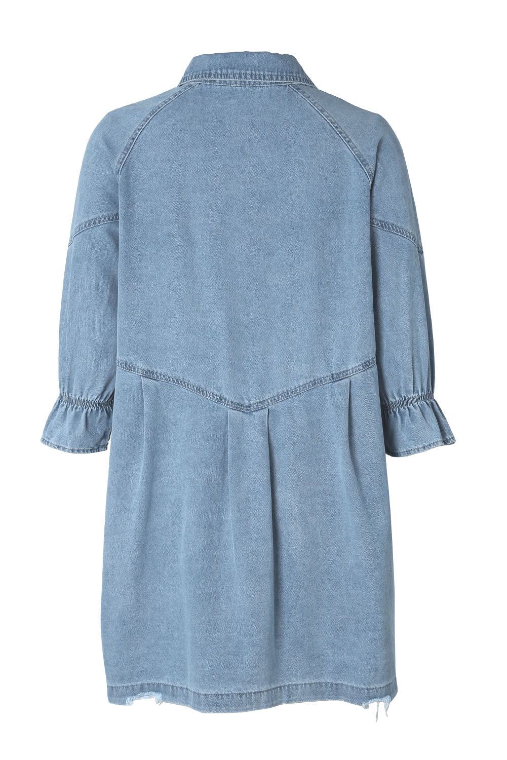 Hemelse blauwe denim mini-jurk met lange mouwen met knopen