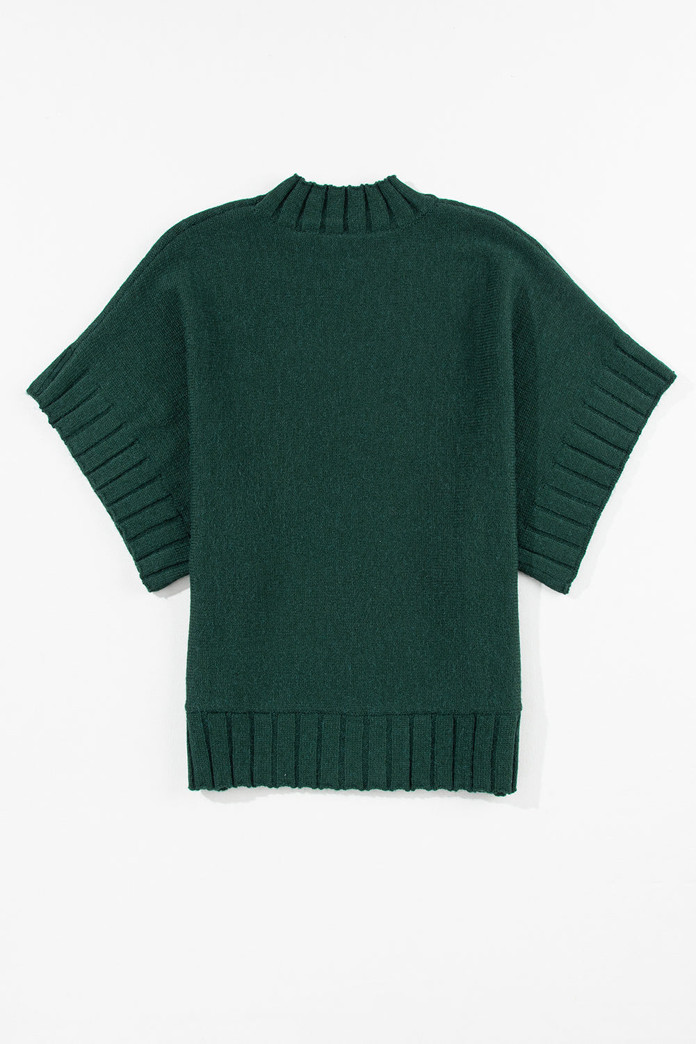 Schwarz-grüner batwing-kurzarm-strickpullover mit rundhalsausschnitt