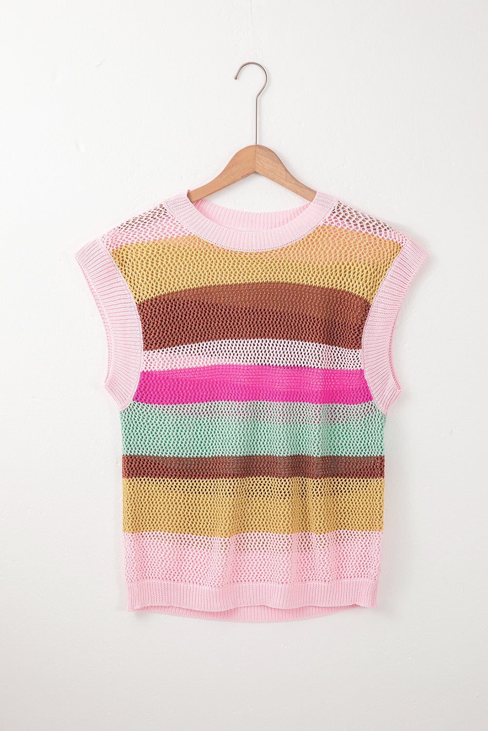 Rosa streifen häkeln cap sleeve lose fit pullover t shirt
