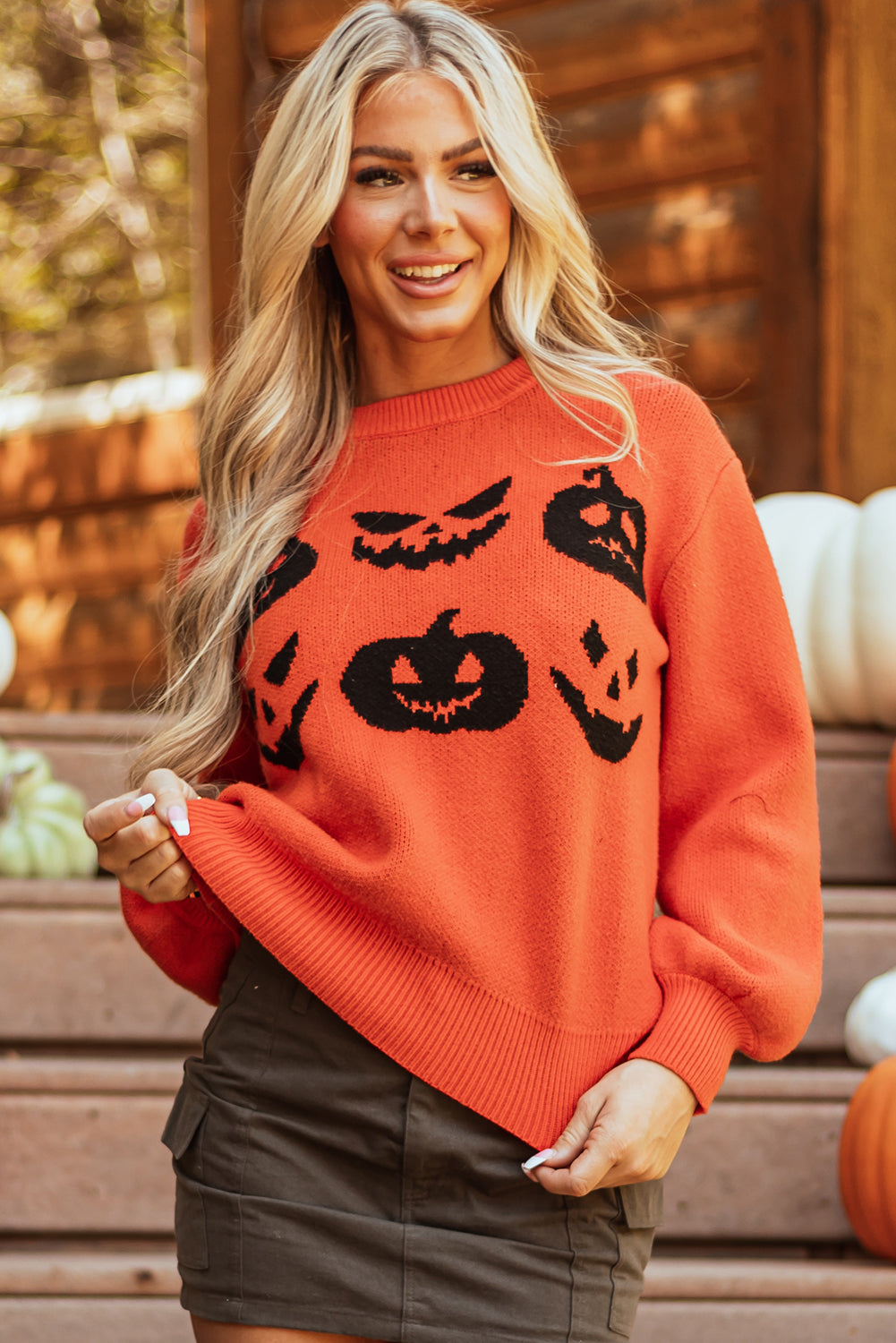 Orange halloween kürbis gesicht muster drop shoulder pullover