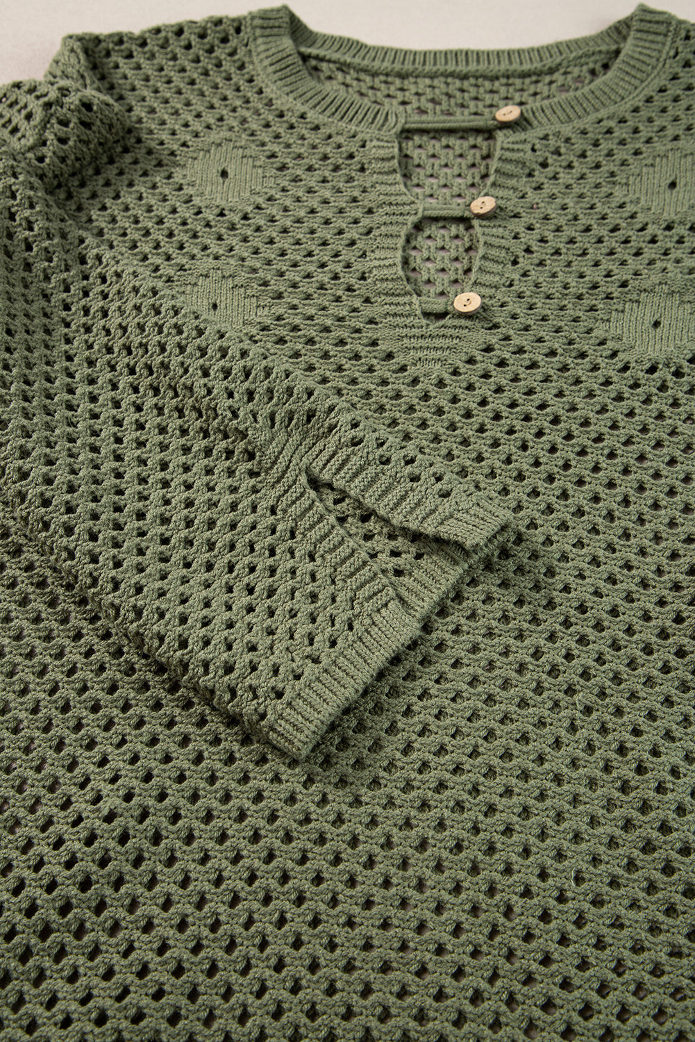 Vineyard green offener strick mit geknöpftem halsausschnitt pullover mit geteilten ärmeln