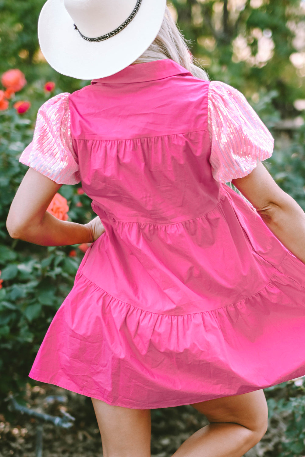 Bonbon -pailletten -Bewaar shirt Blouse -jurk met verzamelde mouwen