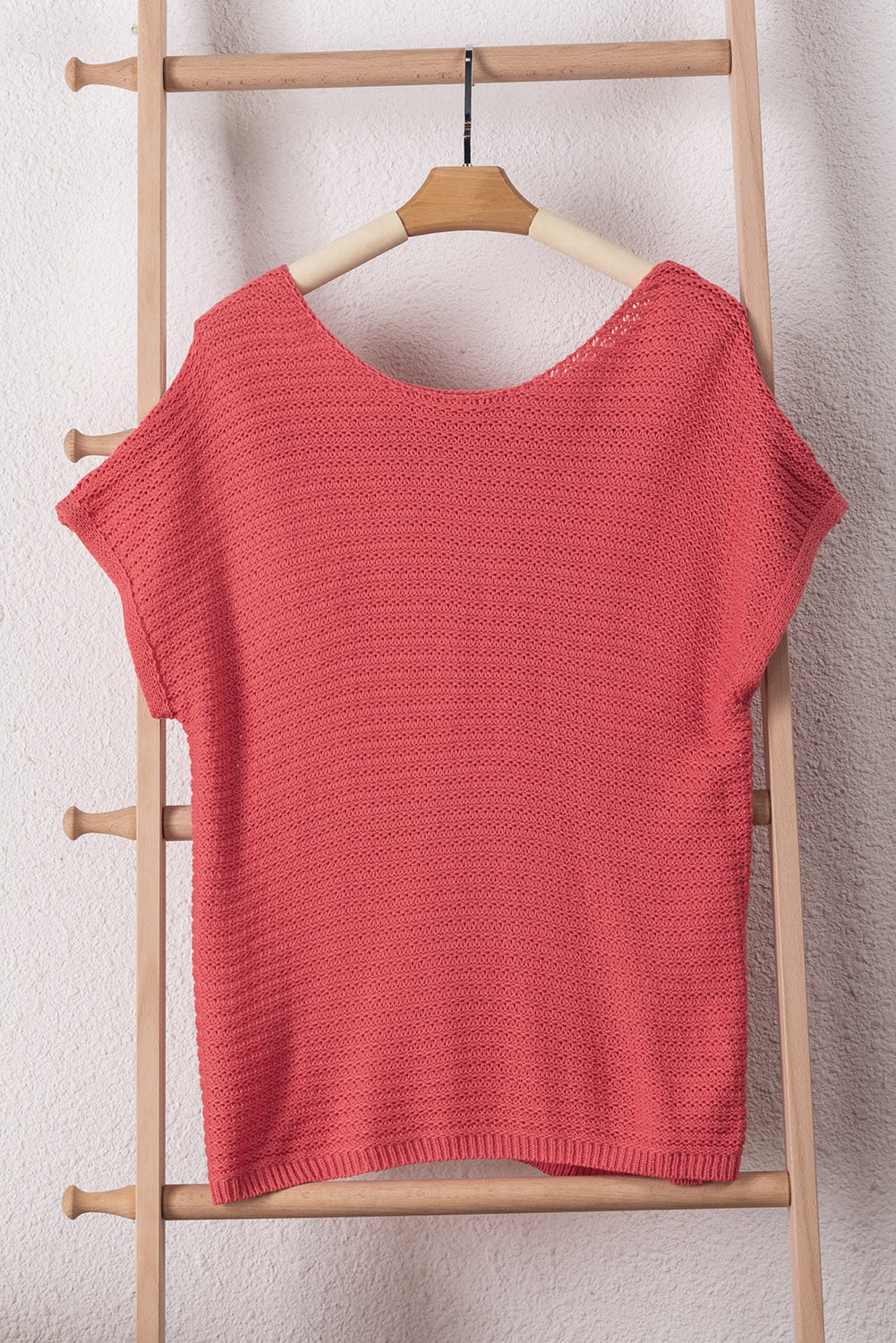 Red clay solid locker gestrickter pullover mit kurzen dolman-ärmeln
