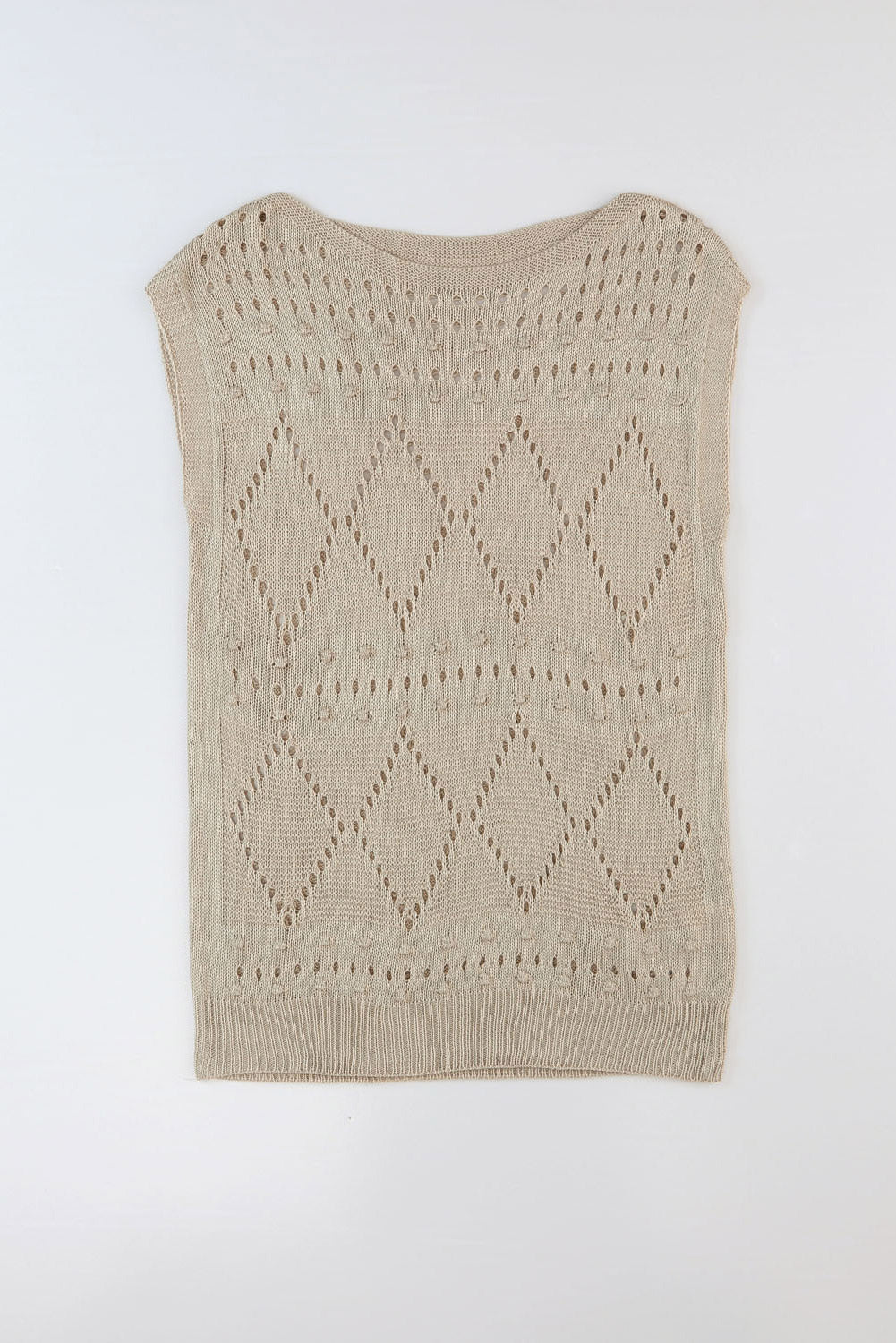 Khakifarbener pointelle-strickpullover mit kurzen dolman-ärmeln