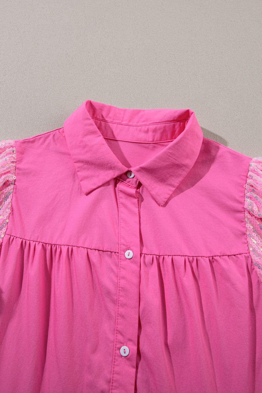Bonbon -pailletten -Bewaar shirt Blouse -jurk met verzamelde mouwen