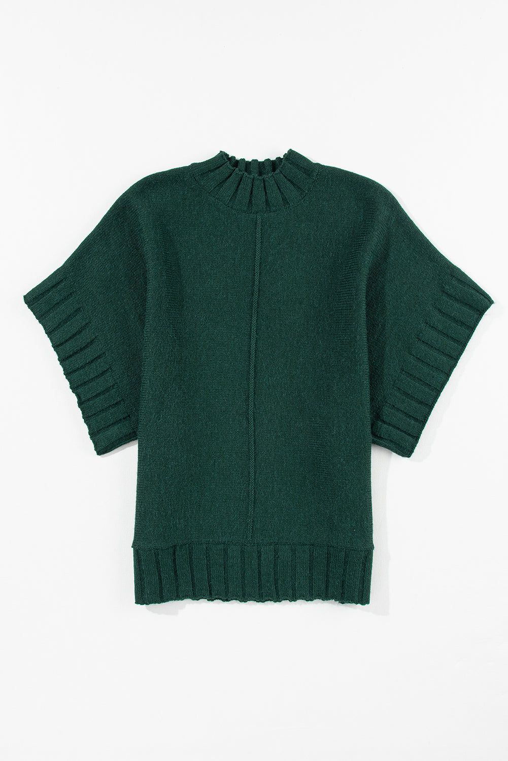 Schwarz-grüner batwing-kurzarm-strickpullover mit rundhalsausschnitt
