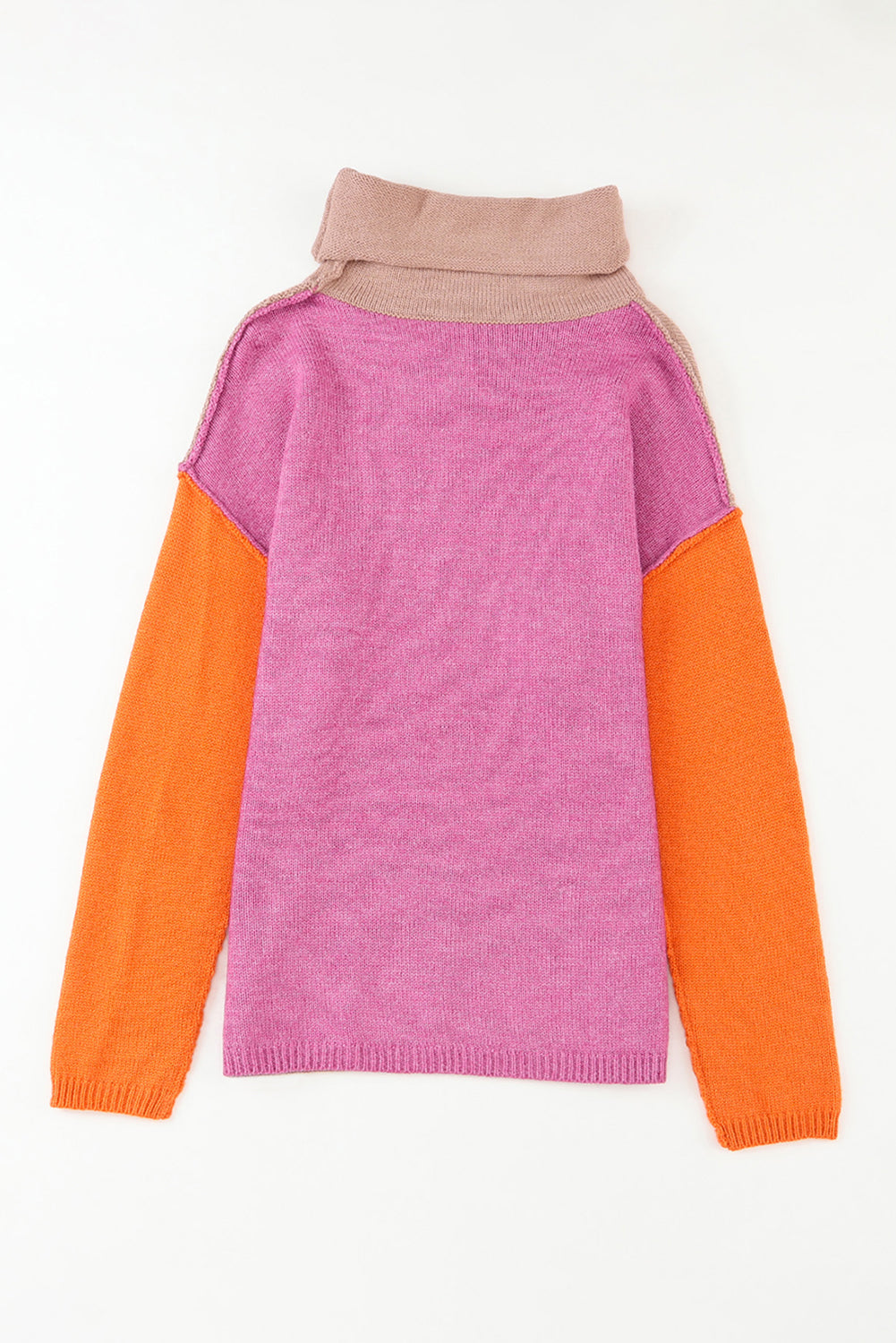 Khaki farbe block schildkröte hals drop shoulder strickpullover