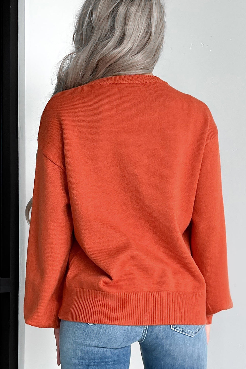 Orange halloween kürbis gesicht muster drop shoulder pullover