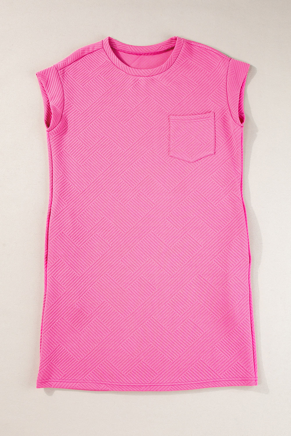 Sachet rosa strukturierte Kappe Ärmel t Shirt Kleid