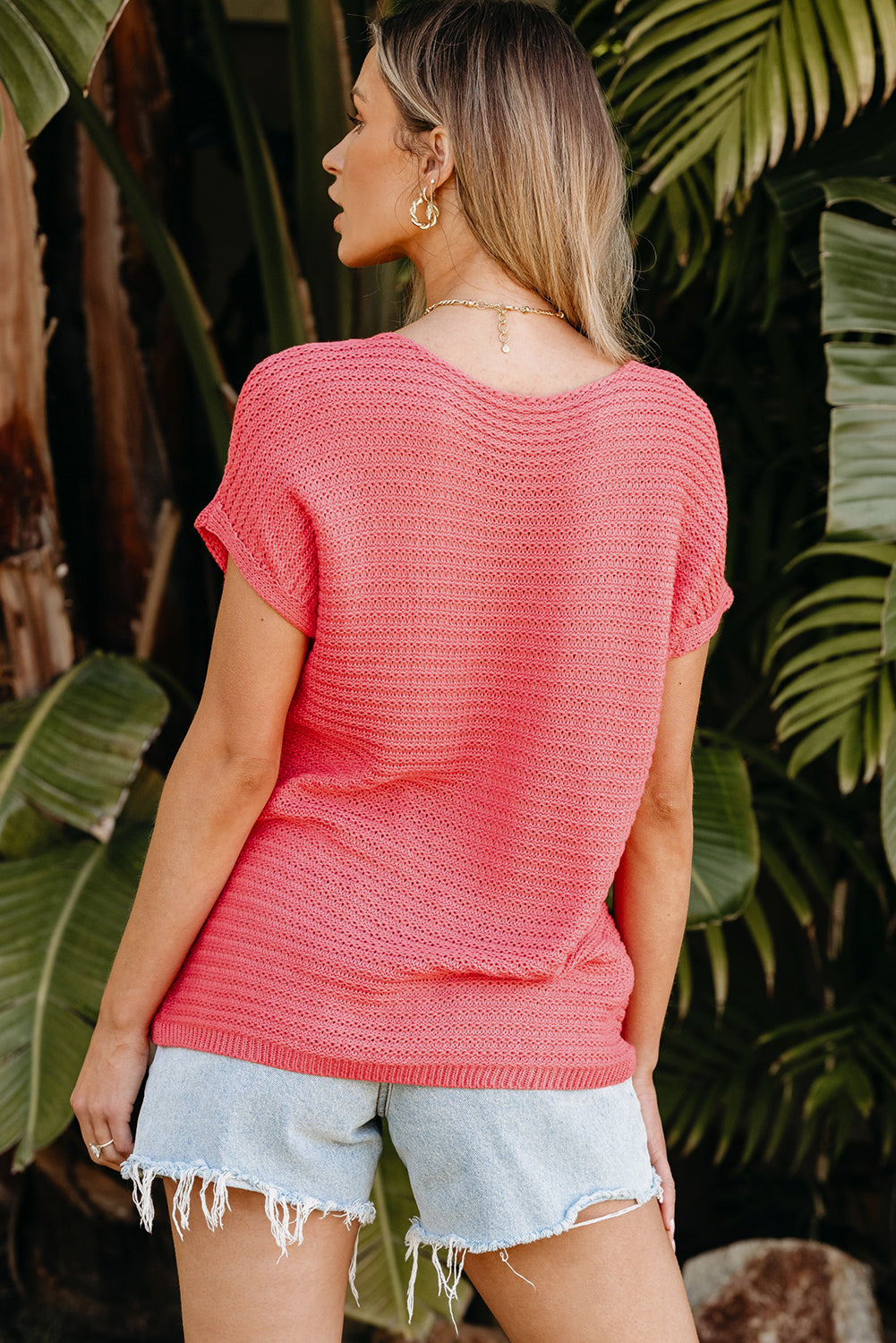 Red clay solid locker gestrickter pullover mit kurzen dolman-ärmeln