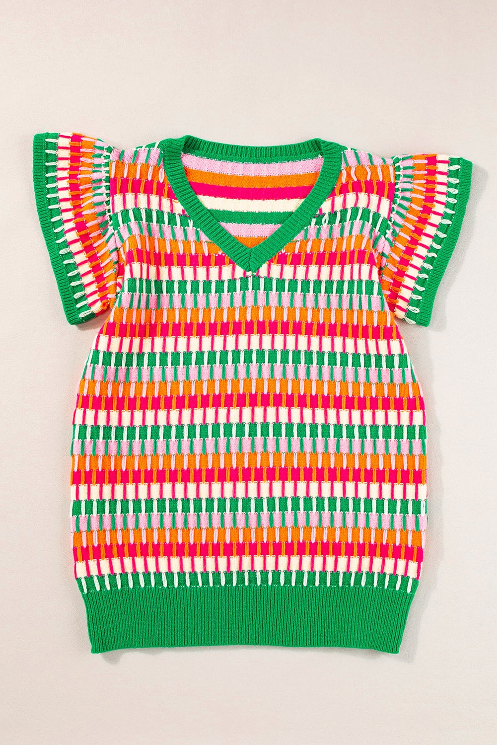 Grünes multi flatterärmel-strickpullover-top