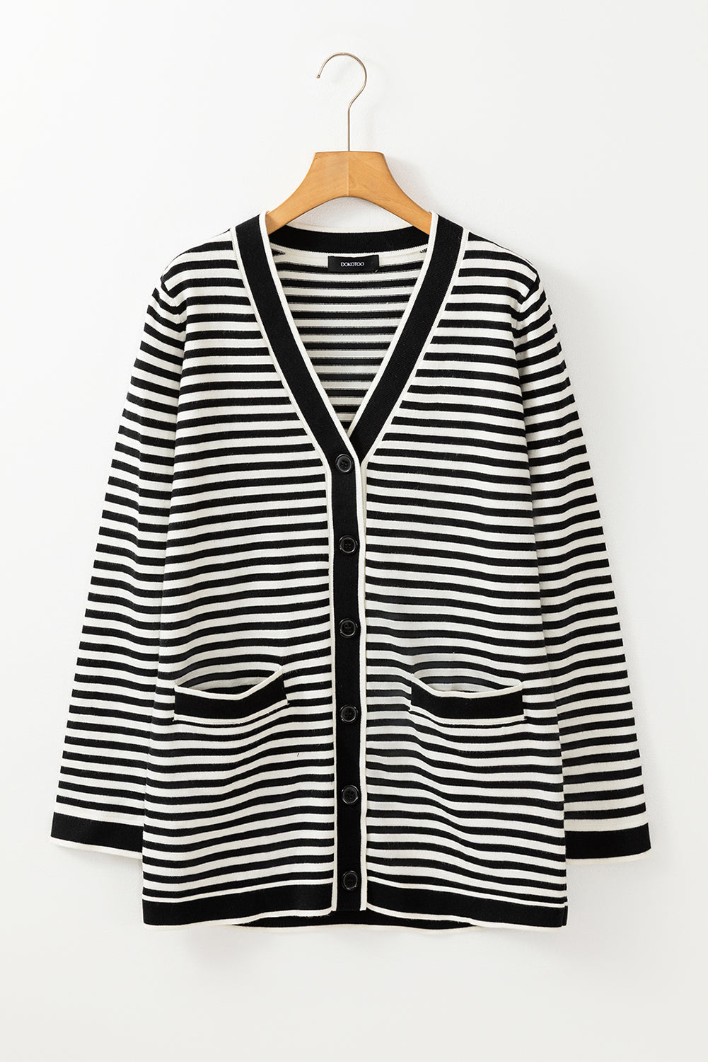 Schwarz gestreifte langarm-tunika-strickjacke