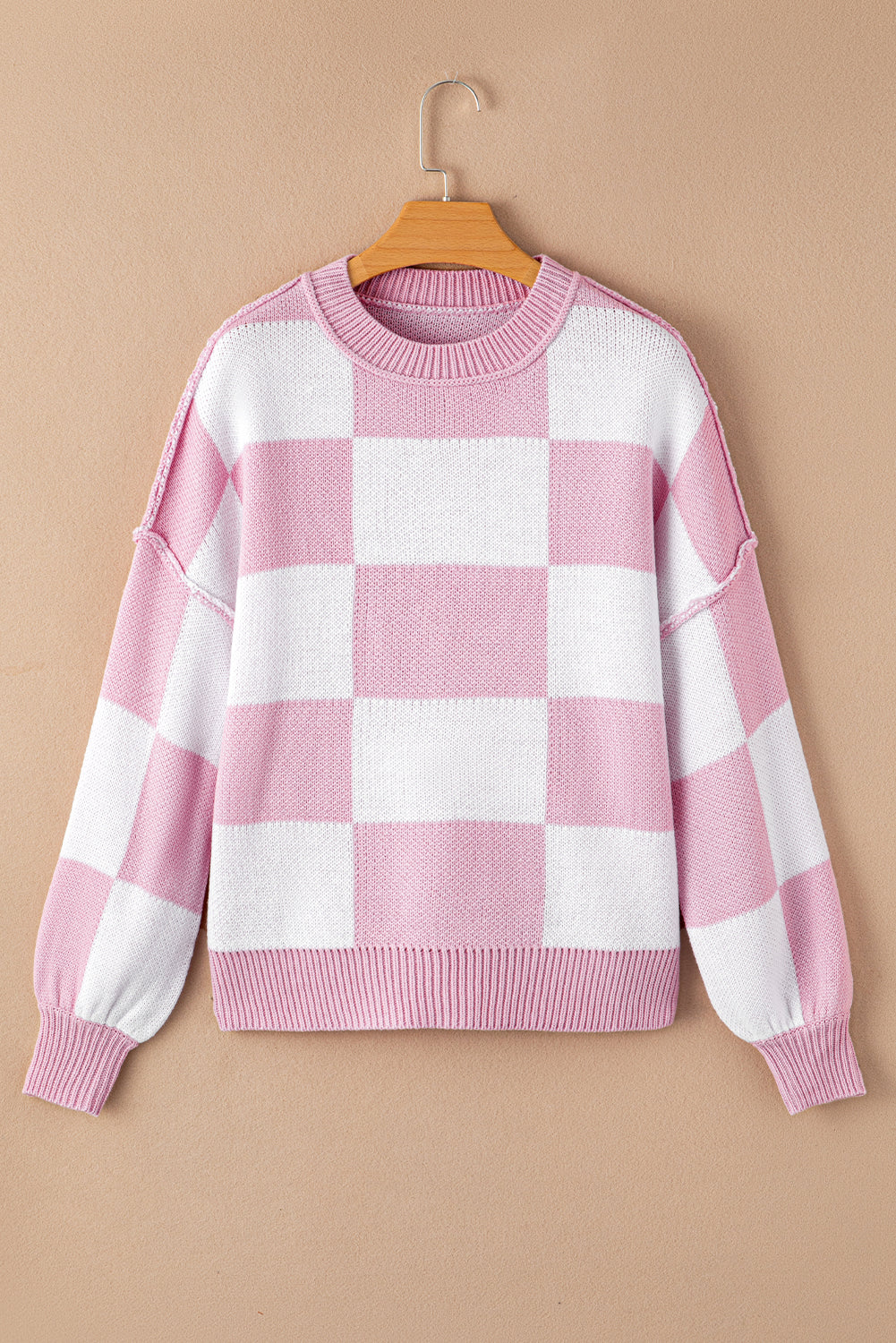 Rosa karierter pullover mit läuferärmeln