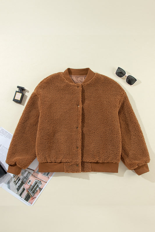 Redwood burl sherpa gerippte baseball-kragen bomberjacke