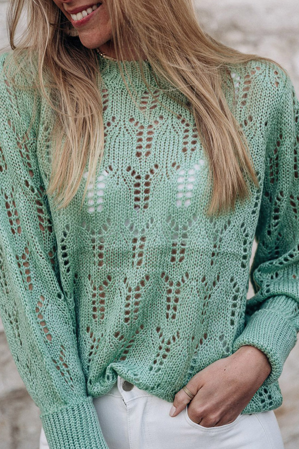 Green Pointelle Sweater gemaakt van transparant touw