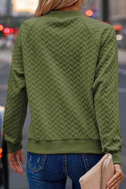 Jungle Green Solid Structured Raglan Sleeve Sweater Sweatshirt