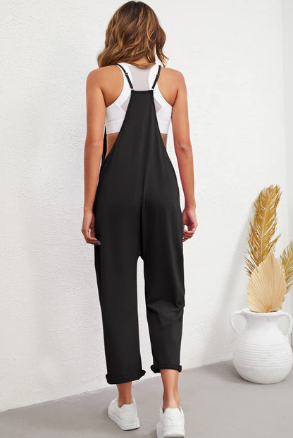 Zwart zak met verstelbare spaghetti -riemriemriempoot jumpsuit