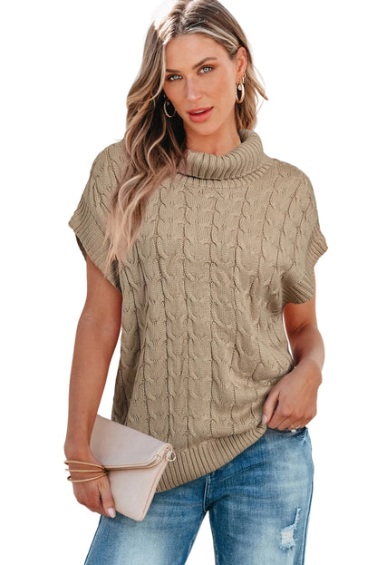 Light french beige cable knit rollkragenpullover mit fledermausärmeln