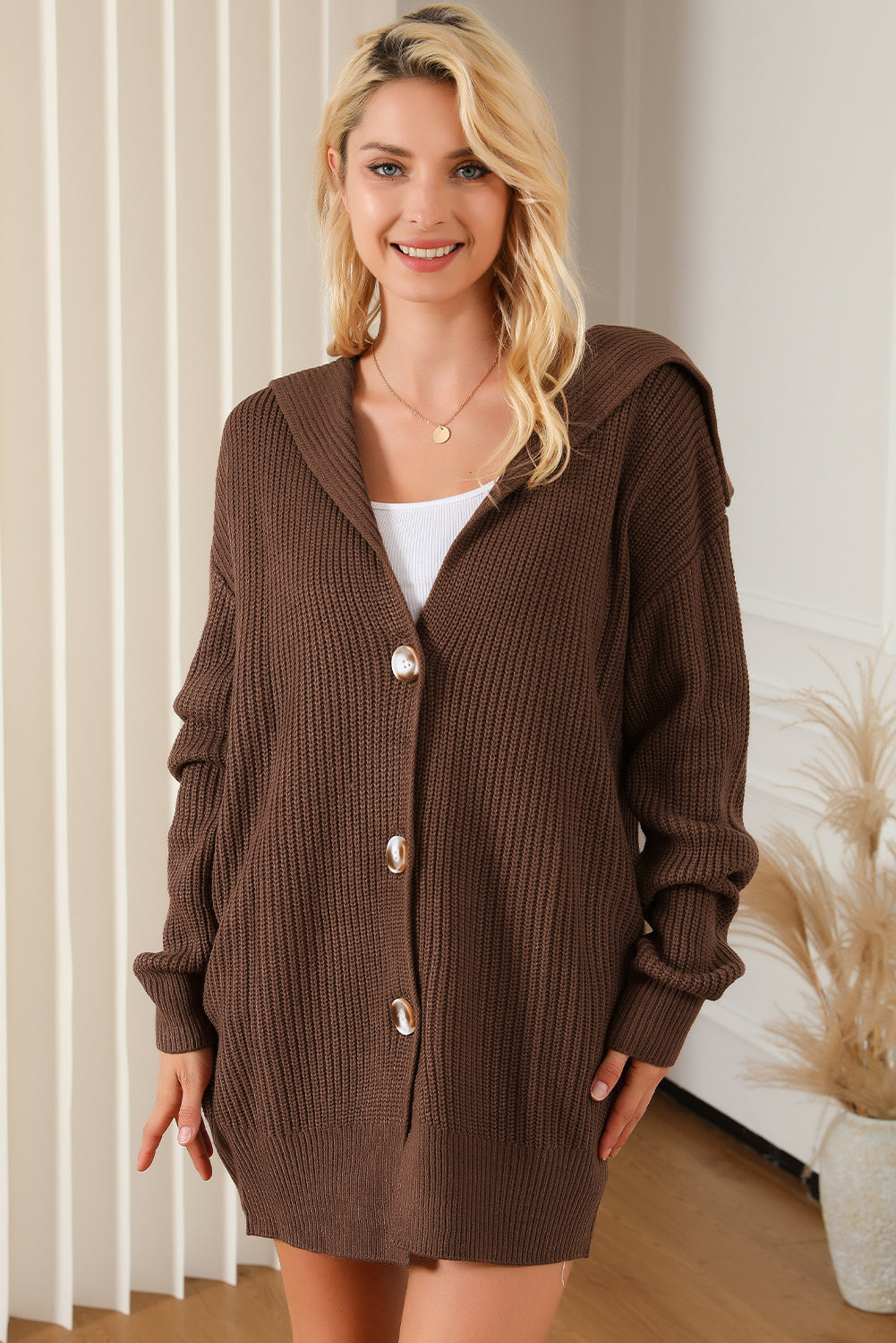 Brown chunky knit reverskragen knopfleiste cardigan