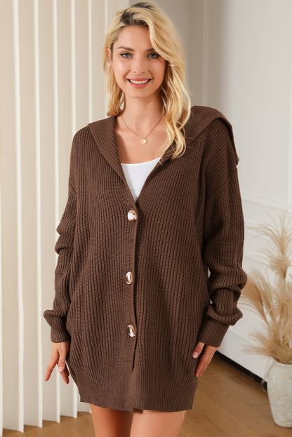 Brown chunky knit reverskragen knopfleiste cardigan