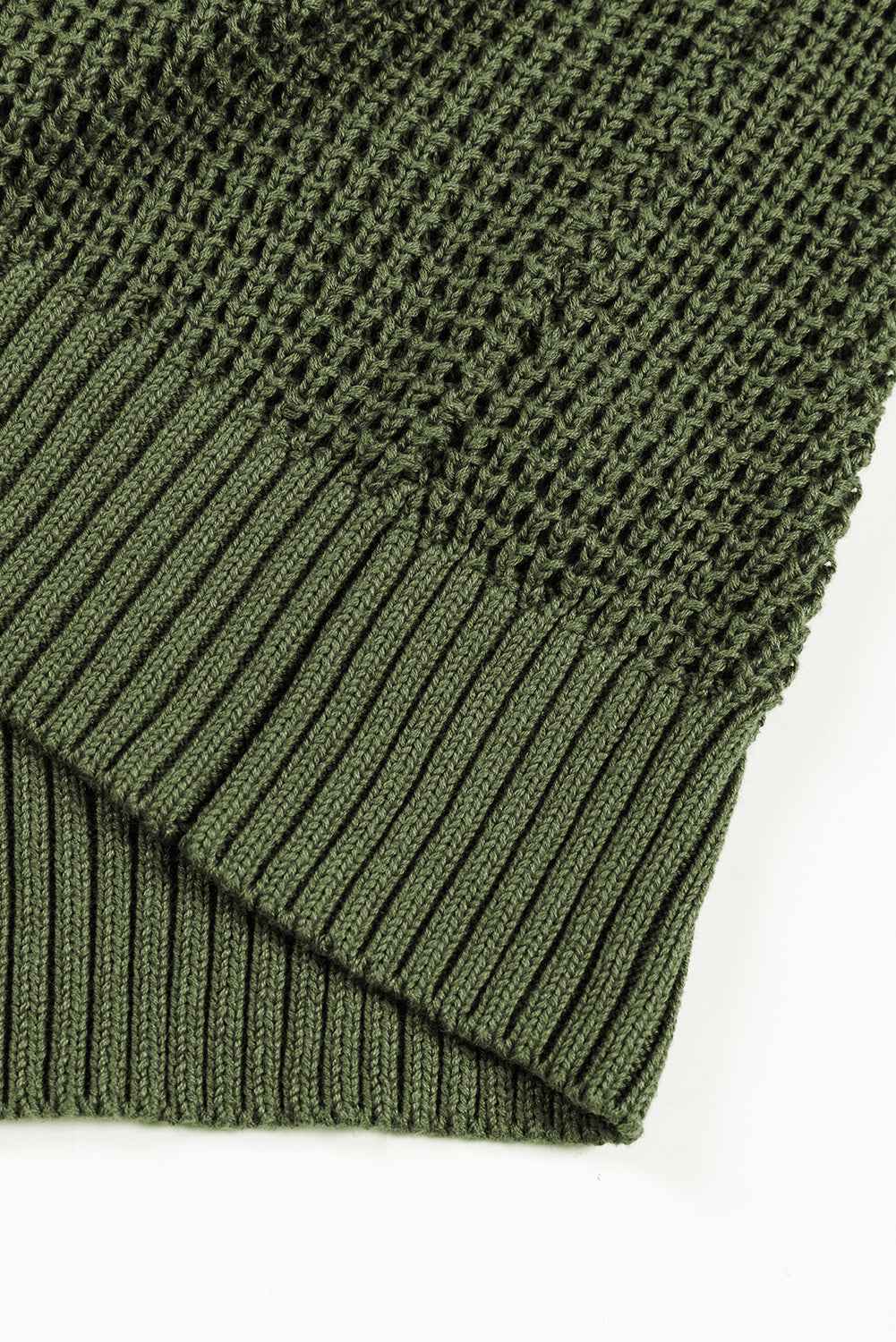 Pickle grüner pointelle strickpullover mit v-ausschnitt und tropfenschulter