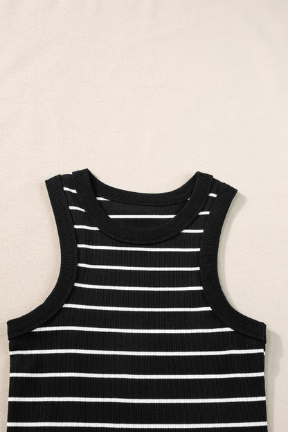 Zwart gestreepte rib-tank mini-jurk