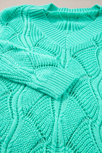 Mint Green Breat-trui met een holle V-hals en drop-schouder