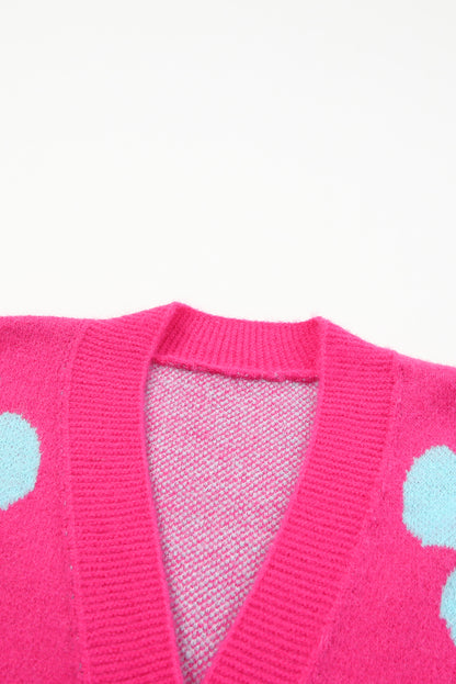 Erdbeere rosa blumendruck knopfleiste strickjacke